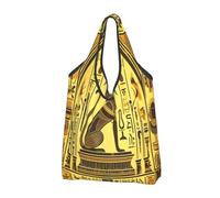 Foldable Reusable Shopping Bag Antique Egyptian Cat Pharaoh Large Grocery Tote With Carry Handles