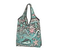 Foldable Reusable Shopping Bag Beach Bohemia Style Large Grocery Tote With Carry Handles