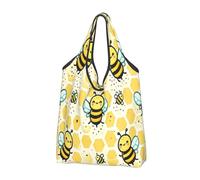Foldable Reusable Shopping Bag Bee Honeycomb Cute Large Grocery Tote With Carry Handles