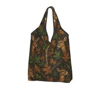 Foldable Reusable Shopping Bag Camo Leafy Hunting Deer Large Grocery Tote With Carry Handles