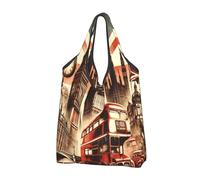 Foldable Reusable Shopping Bag Collage Icons Of London Large Grocery Tote With Carry Handles