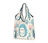 Foldable Reusable Shopping Bag Cute Blue Hedgehog Forest Large Grocery Tote With Carry Handles