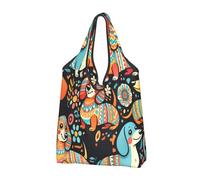 Foldable Reusable Shopping Bag Cute Dachshunds Bohemia Large Grocery Tote With Carry Handles