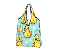 Foldable Reusable Shopping Bag Cute Yellow Rubber Ducks Light Blue Large Grocery Tote With Carry Handles