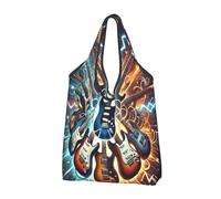 Foldable Reusable Shopping Bag Electric Guitar Lightnings Large Grocery Tote With Carry Handles