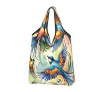 Foldable Reusable Shopping Bag Flying Birds Painting Large Grocery Tote With Carry Handles