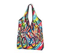 Foldable Reusable Shopping Bag France Bike Movement Colorful Large Grocery Tote With Carry Handles