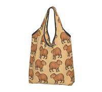 Foldable Reusable Shopping Bag Funny Capybara Love Large Grocery Tote With Carry Handles