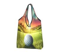 Foldable Reusable Shopping Bag Green-Golf-Ball-Sunset Large Grocery Tote With Carry Handles
