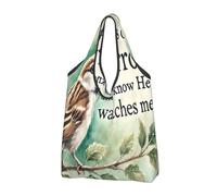 Foldable Reusable Shopping Bag His Eye Is On The Bird Large Grocery Tote With Carry Handles