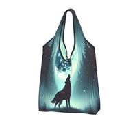 Foldable Reusable Shopping Bag Howling Wolf Alpha Night Large Grocery Tote With Carry Handles