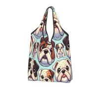 Foldable Reusable Shopping Bag Stupid English Bulldog Large Grocery Tote With Carry Handles