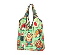 Foldable Reusable Shopping Bag Sumo Japanese Sushi Large Grocery Tote With Carry Handles
