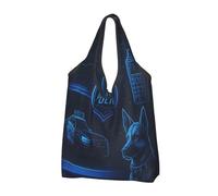 Foldable Reusable Shopping Bag Thin Blue Line K-9 Cyberpunk Large Grocery Tote With Carry Handles