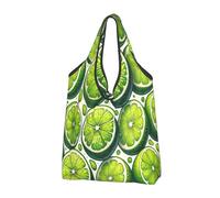 Foldable Reusable Shopping Bag Vibrant Green Lime Lemon Large Grocery Tote With Carry Handles