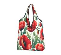 Foldable Reusable Shopping Bag Vibrant Red Poppy Flowers Large Grocery Tote With Carry Handles
