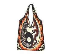 Foldable Reusable Shopping Bag Yin Yang Chinese Dragon Large Grocery Tote With Carry Handles