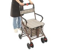 Foldable Rollator Walker with Seat, Walking Frame with Wheels, Elderly Mobility Walker with Storage Basket, Carbon Steel Frame, Adjustable Backrest, Shopping Travel Outdoor Home Use, 150kg Capacity