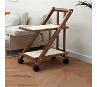 Foldable Rolling Cart with Wheels - Wooden Narrow Side Table, Plastic Rattan Net, Sofa Bedside Table for Living Room & Bedroom Sto Soluts