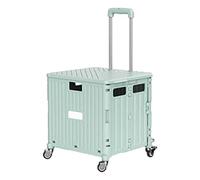 Foldable Rolling Crate Trolley Cart with Wheels - Collapsible Utility Cart for Shopping, Portable Handcart with Lid, Lightweight Grocery Transport Solution