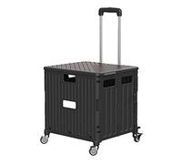 Foldable Rolling Crate Trolley Cart with Wheels - Collapsible Utility Handcart for Shopping, Portable Storage, Adjustable Lid, Lightweight Grocery Transport, Easy-Load Cart