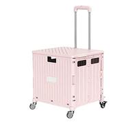 Foldable Rolling Crate Trolley Cart with Wheels - Collapsible Utility Shopping Cart, Portable Handcart with Lid for Groceries, Lightweight Folding Wheeled Crate for Easy Transport