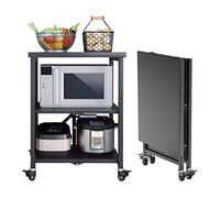 Foldable Rolling Kitchen Cart - Stainless Steel Utility Trolley with Locking Wheels Multi-Purpose Bathroom Shelf for Microwave Laundry Office & Storage Solutions