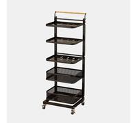 Foldable Rolling Storage Cart Lightweight Utility Trolley with 5 Shelves & 2 Baskets for Kitchen Office and Pantry nization - Black