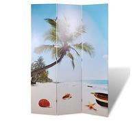 Foldable Room Divider 120 x 170 cm Beach with Solid Fir Wood Frame, PVC Privacy Screen, Freestanding and Foldable for Living Room, Bedroom, Office, Indoor and Outdoor Use