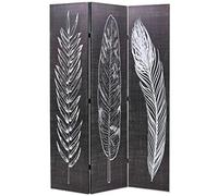 Foldable Room Divider 120 x 170 cm with Feathers Black and White Wooden Frame and Fabric Freestanding as a Screen Privacy Screen for Living Room Bedroom Office Foldable Divider for Privacy
