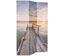 Foldable Room Divider 120 x 170 cm with Wooden Frame and Canvas Lake Motif, Freestanding as Privacy Screen and Room Divider for Living Room Bedroom Office Decoration