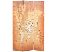 Foldable Room Divider 120 x 170 cm with Wooden Frame and Fabric Cover, Printed World Map on Both Sides in Yellow, Freestanding Screen as Privacy Screen for Living Room Bedroom Office