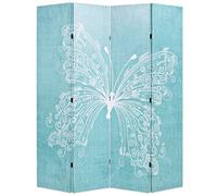 Foldable Room Divider 160 x 170 cm with Butterfly Blue, Wooden Frame and Fabric, Freestanding as Privacy Screen, Divider for Living Room, Bedroom, Office, Indoor and Outdoor Use