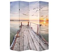 Foldable Room Divider 160 x 170 cm with Wooden Frame and Canvas, Spanish Wall Printed on Both Sides with Lake Motif, Freestanding as Privacy Screen and Room Divider for Living Room Bedroom Office