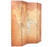 Foldable Room Divider 160 x 170 cm with Wooden Frame and Yellow World Map Printed on Both Sides Freestanding Privacy Screen Screen Divider for Living Room Bedroom Office