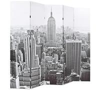 Foldable Room Divider 200 x 170 cm with Sturdy Wooden Frame, Printed on Both Sides, New York Black and White, Freestanding and Foldable as Privacy Screen for Living Room, Bedroom, Office