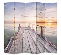 Foldable Room Divider 200 x 170 cm with Sturdy Wooden Frame, Printed on Both Sides with Lake Motif, Freestanding as a Screen, Privacy Screen and Room Divider for Living Room, Bedroom, Office
