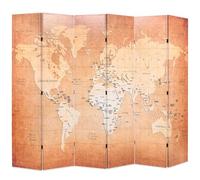 Foldable Room Divider 228 x 170 cm with Sturdy Wooden Frame and World Map Printed on Both Sides in Yellow, Freestanding as a Screen, Privacy Screen and Divider for Living Room, Bedroom, Office