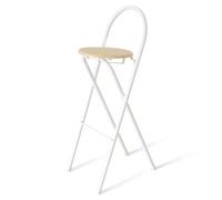 Foldable Round Bar Stool 65cm & 75cm High Kitchen Chair for Pub & Breakfast Sturdy Metal Frame 100kg Capacity Bistro Folding Chair (Color: Natural)