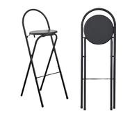 Foldable Round Bar Stool 65cm/75cmHigh Folding Kitchen Chair for Pub & Breakfast Durable Bistro Counter Seat Metal Frame 100kg Capacity Black Color