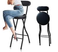 Foldable Round Bar Stool with Cushion 70cm/75cm High Chair for Adults with Backrest Portable Breakfast Kitchen Chair Space-Saving Design (70cm/28in)