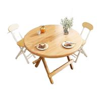 Foldable Round Dining Table, 60-100cm Sizes, X-Shaped Exterior Stand, Thick Smooth Tabletop, with 2 Folding Stool, No Installation Required, for Dining/Working (Fits 1-8 People),80×74cm,A