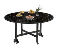 Foldable Round Dining Table with Wheels - Multifunctional Extendable Drop Leaf Design for Small Spaces, Perfect for Kitchen or Bedroom, Space-Saving Black Table.