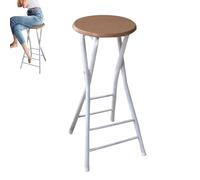Foldable Round High Chair for Breakfast Backless Bar Stool with Footrest Kitchen Stool 24in (60cm) - Natural Color Space-Saving Design for Small Spaces