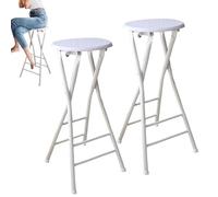 Foldable Round High Chair for Breakfast Backless Bar Stool with Footrest Kitchen Stool 80cm - 2pcs White Color - Compact & Space-Saving Design for Dining & Home Use