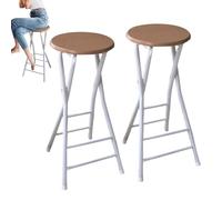 Foldable Round High Chair for Breakfast Backless Stool 60/70/80cm Kitchen Bar Stool with Footrest Natural Color 2pcs Space-Saving Design Lightweight and Portable