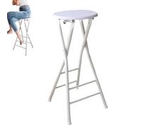 Foldable Round High Chair for Breakfast No-Back Design Bar Stool with Footrest Kitchen Stool 70cm/28inch - Compact Lightweight White Color Space-Saving Furniture