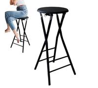 Foldable Round High Chair for Breakfast No Backrest Bar Stool 60/70/80cm Compact Kitchen Stool with Footrest Black 70cm/28inch - Space-Saving Design