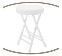 Foldable Round Stool 45.7 cm, Lightweight Portable Kitchen & Bar Stool, Padded Seating for Dining Room, Bedroom, Bathroom - White Color