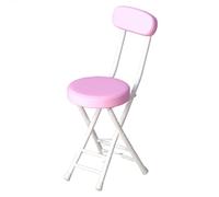 Foldable Round Stool with PU Padded Seat, Pink Breakfast Chair for Office, Desk, Vanity, Kitchen - Versatile Space-Saving Furniture